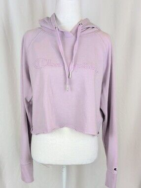 Champion Lavender Purple Embroidered Logo Cropped Hoodie Size L